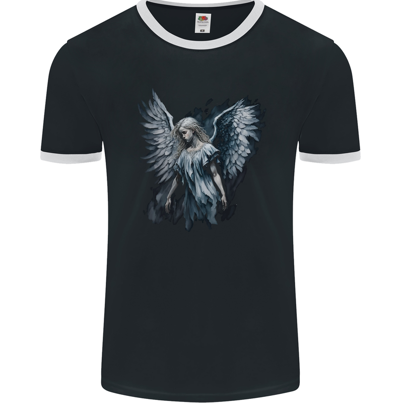 Gothic Guardian Angel Fantasy Goth Mens Ringer T-Shirt FotL Black/White