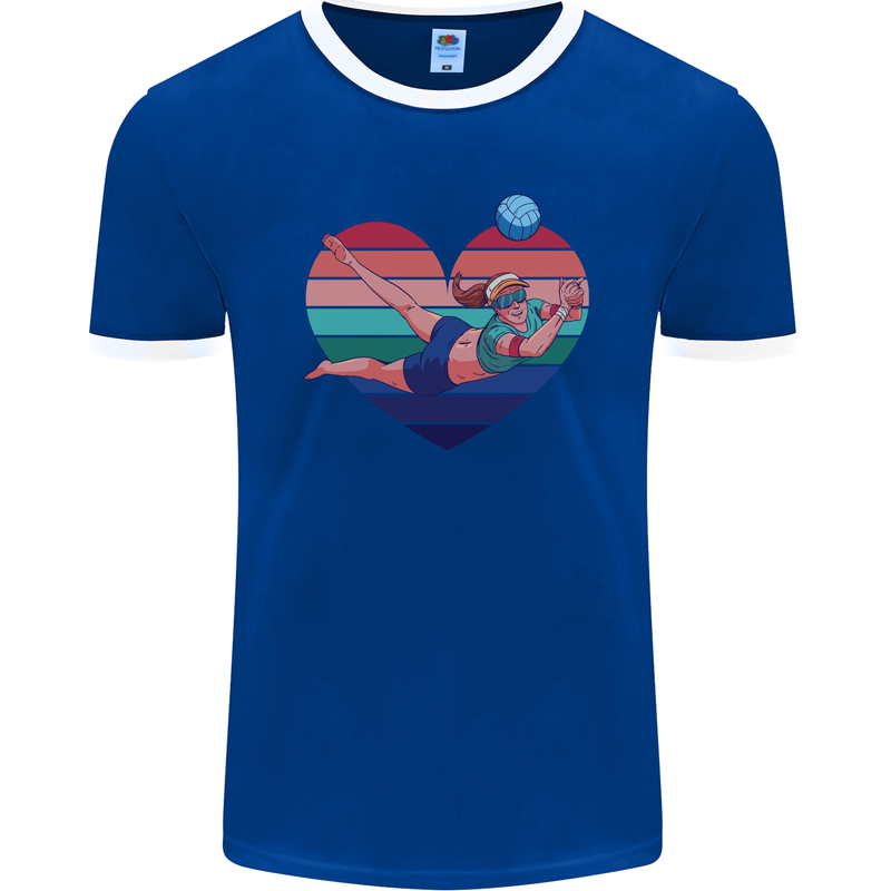 I Love Volleyball Heart Mens Ringer T-Shirt FotL Royal Blue/White