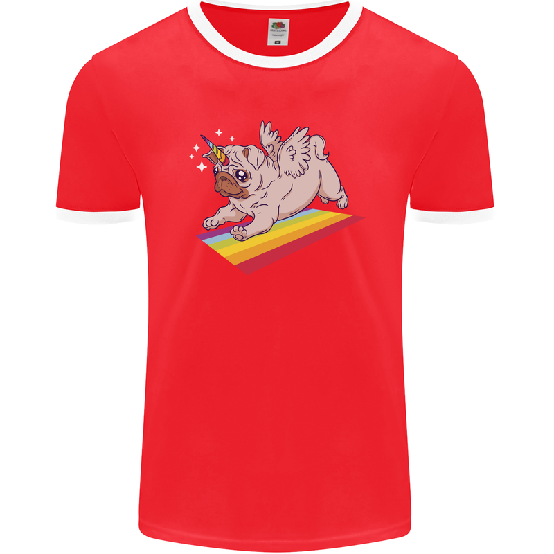 A Unicorn Pug Dog Mens Ringer T-Shirt FotL Red/White