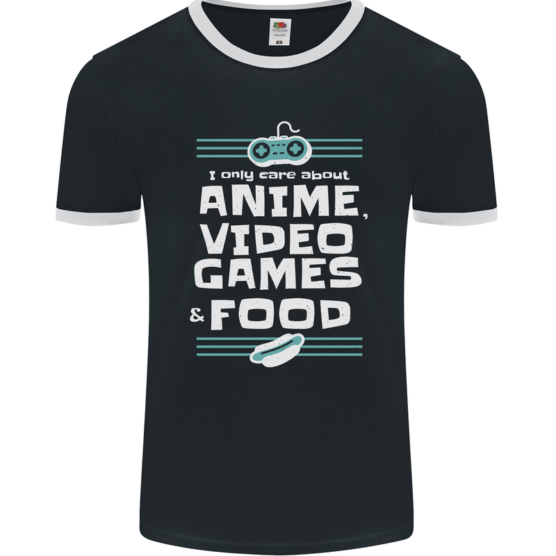 Anime Video Games & Food Funny Mens Ringer T-Shirt FotL Black/White