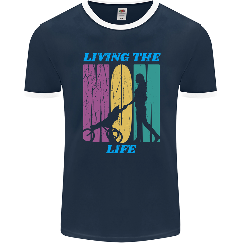 Living the Mum Life Mothers Day Mummy Mens Ringer T-Shirt FotL Navy Blue/White