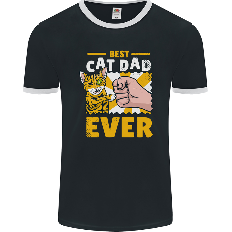 Best Cat Dad Ever Funny Fathers Day Mens Ringer T-Shirt FotL Black/White