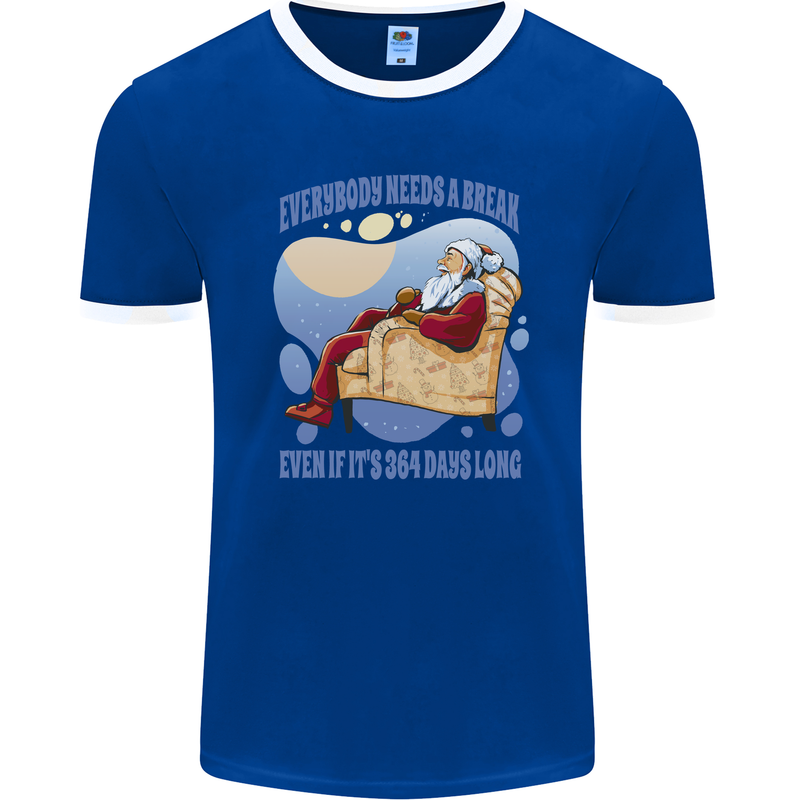 Christmas Santa Claus Needs a Break Xmas Mens Ringer T-Shirt FotL Royal Blue/White