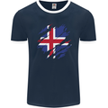 Torn Iceland Flag Icelander Day Football Mens Ringer T-Shirt FotL Navy Blue/White