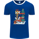 Christmas Cat House Funny Winter Xmas Mens Ringer T-Shirt FotL Royal Blue/White