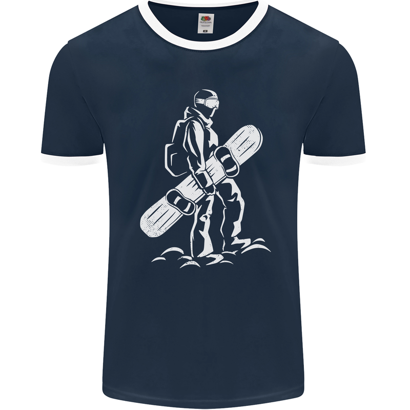 A Snowboarder Snowboarding Mens Ringer T-Shirt FotL Navy Blue/White