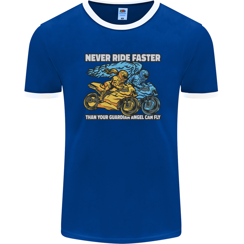 Bike Safety Motorbike Biker Motorcycle Mens Ringer T-Shirt FotL Royal Blue/White