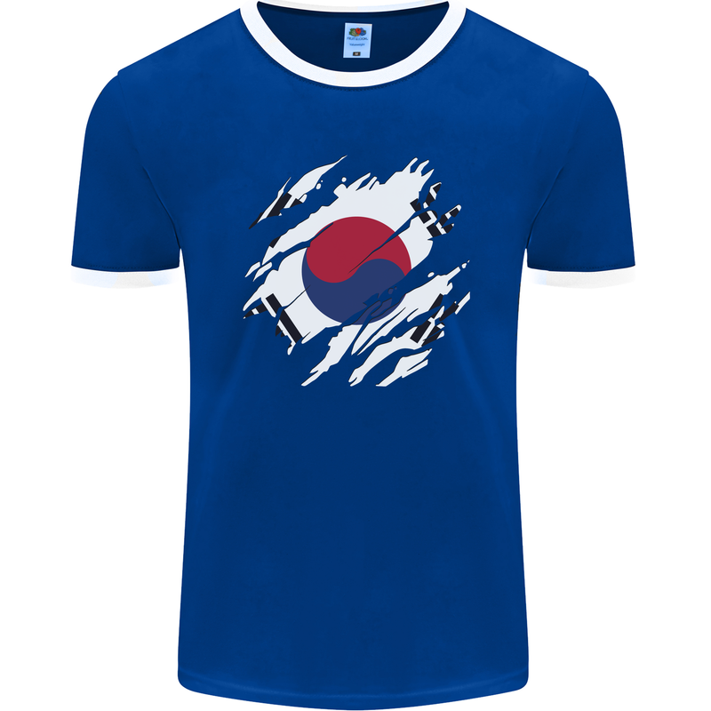 Torn South Korea Flag Korean Day Football Mens Ringer T-Shirt FotL Royal Blue/White