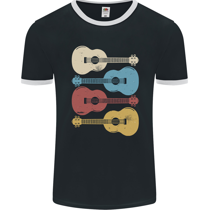 Four Ukulele Guitars Mens Ringer T-Shirt FotL Black/White