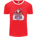 Biker Santa Christmas Motorcycle Motorbike Mens Ringer T-Shirt FotL Red/White