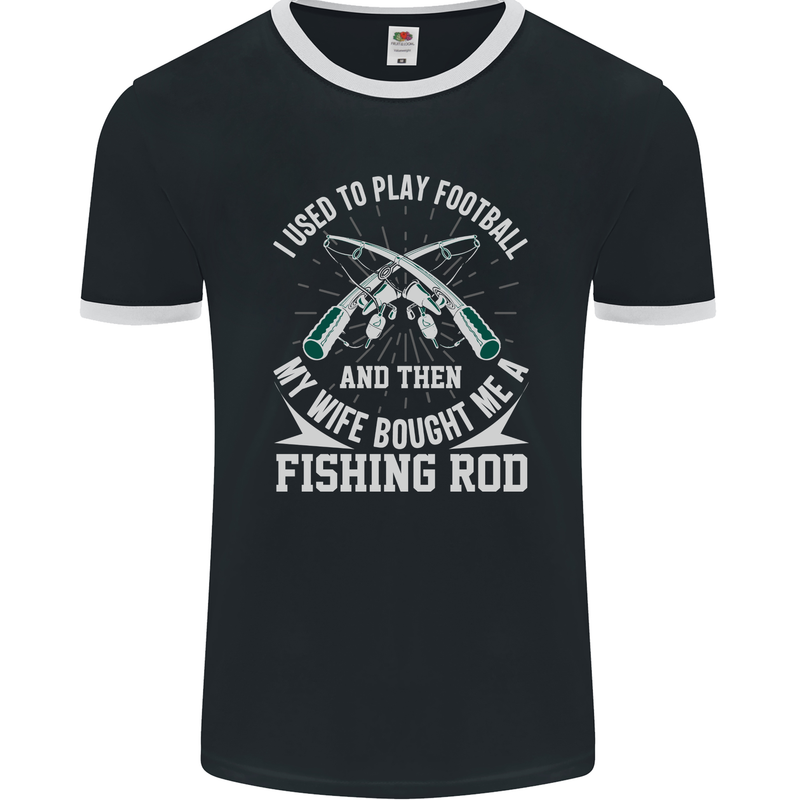 I Use to Play Football Funny Fishing Fisherman Mens Ringer T-Shirt FotL Black/White