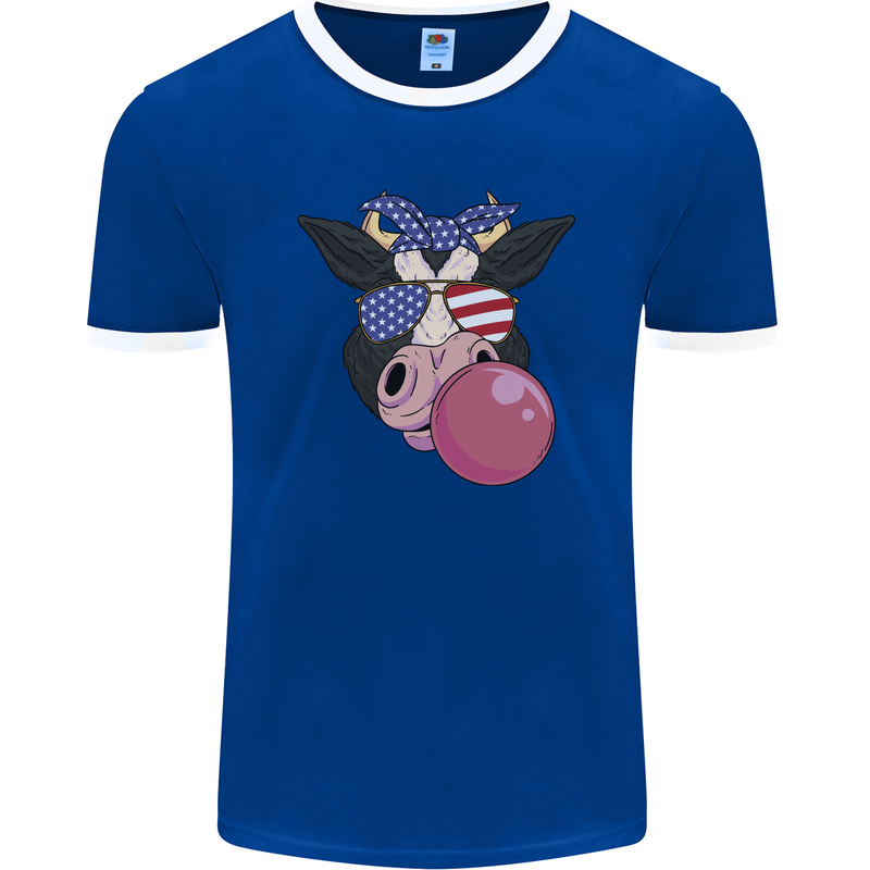 Bubblegum Cow American Shades & Bubble Gum Mens Ringer T-Shirt FotL Royal Blue/White