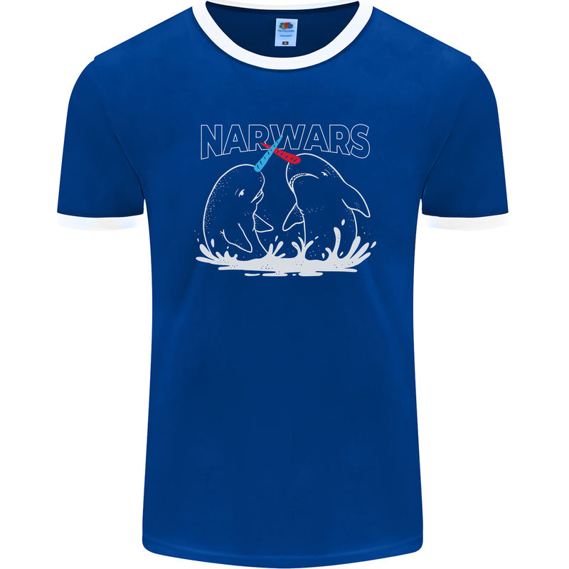 Narwars Narwhal Parody Whale Mens Ringer T-Shirt FotL Royal Blue/White