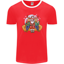 Santa Claus Chilling With Reindeers Christmas Xmas Mens Ringer T-Shirt FotL Red/White