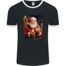 Christmas Traditional Santa With Cookies Xmas Mens Ringer T-Shirt FotL Black/White