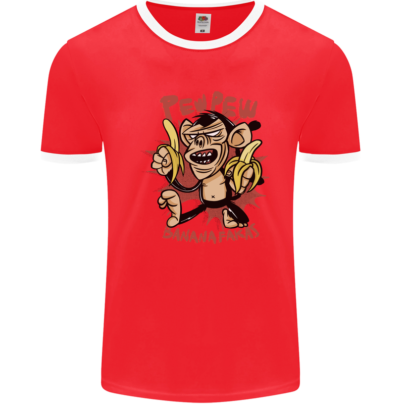 Pew Pew Bananafakas Bananas Monkey Mens Ringer T-Shirt Red/White