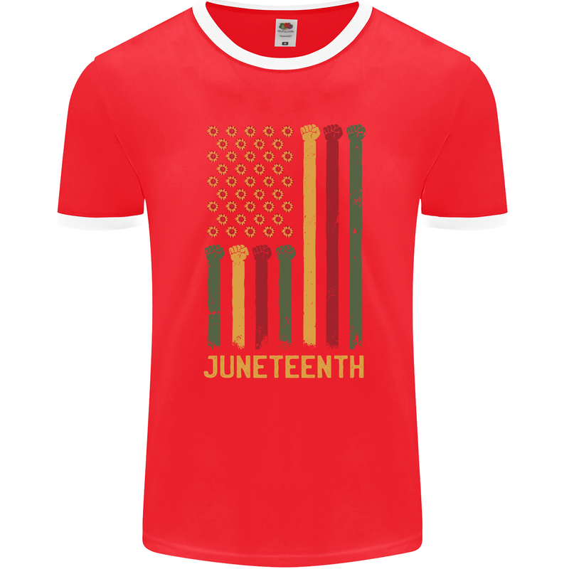 Juneteenth Emancipation Day USA Flag Mens Ringer T-Shirt FotL Red/White