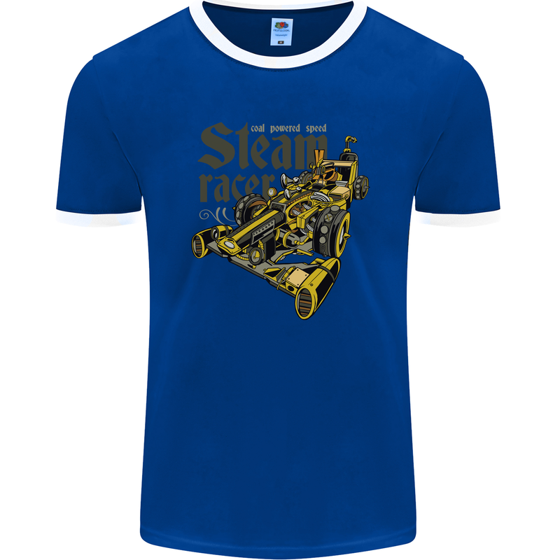 Steampunk Motorsports Racing Car Mens Ringer T-Shirt FotL Royal Blue/White