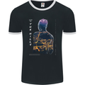 City Lights & Mountains Double Exposure Mens Ringer T-Shirt FotL Black/White