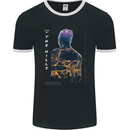 City Lights & Mountains Double Exposure Mens Ringer T-Shirt FotL Black/White