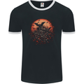 Bat Apocalypse Red Moon Halloween Mens Ringer T-Shirt FotL Black/White