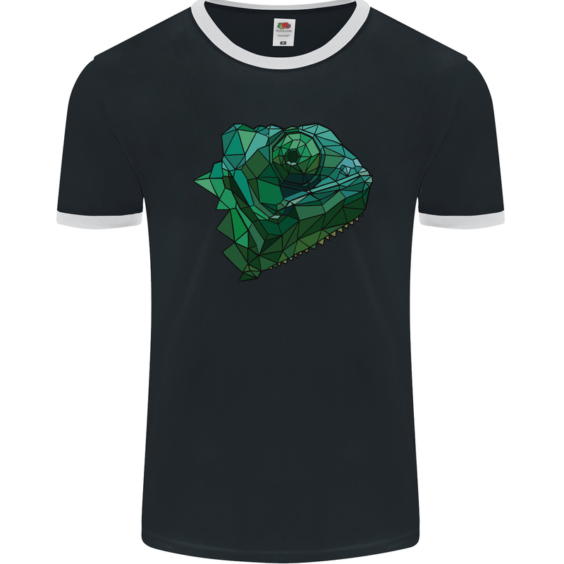 A Polygonal Chameleon Mens Ringer T-Shirt FotL Black/White