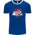 Torn Croatia Flag Croatian Day Football Mens Ringer T-Shirt FotL Royal Blue/White