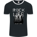 Rock Life Electric Guitar Music New York Band Mens Ringer T-Shirt FotL Black/White