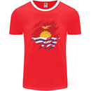 Torn Kiribati Flag Day Football Mens Ringer T-Shirt FotL Red/White