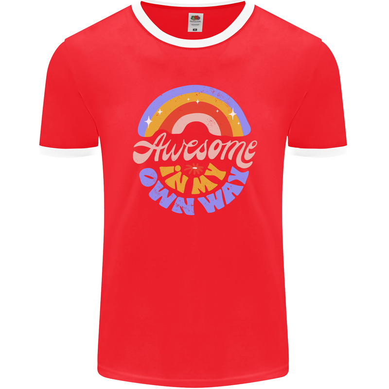 Awesome in My Own Way Different Autistic Mens Ringer T-Shirt FotL Red/White