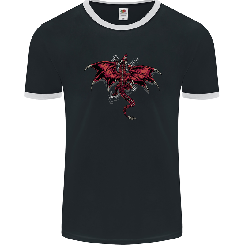 A Climbing Dragon Fantasy Mens Ringer T-Shirt FotL Black/White