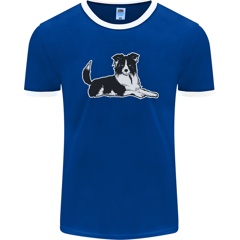 A Border Collie Dog Mens Ringer T-Shirt FotL Royal Blue/White