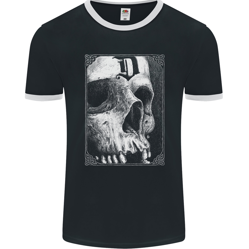 D for Death Skull Heavy Metal Biker Mens Ringer T-Shirt FotL Black/White