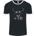 A Gothic Goat Skull With Flowers Roses Goth Mens Ringer T-Shirt FotL Black/White