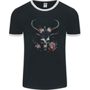 A Gothic Goat Skull With Flowers Roses Goth Mens Ringer T-Shirt FotL Black/White
