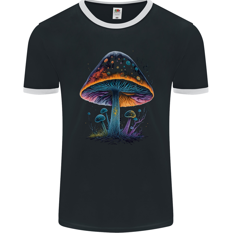 Psychedelic Magic Mushroom LSD Trippy Mens Ringer T-Shirt FotL Black/White