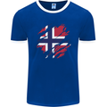 Torn Norway Flag Norwegian Day Football Mens Ringer T-Shirt FotL Royal Blue/White