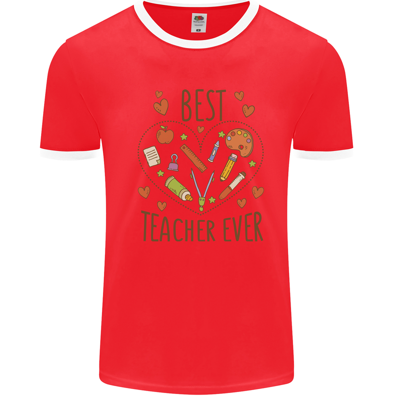 Best Teacher Ever Teaching Maths English Science Mens Ringer T-Shirt Red/White