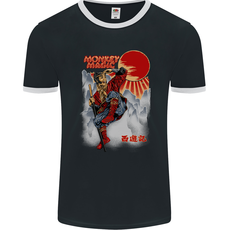 Monkey Magic Retro 70s Martial Arts TV Mens Ringer T-Shirt FotL Black/White
