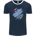 Torn Tuvalu Flag Tuvaluan Day Football Mens Ringer T-Shirt FotL Navy Blue/White