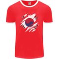 Torn South Korea Flag Korean Day Football Mens Ringer T-Shirt FotL Red/White