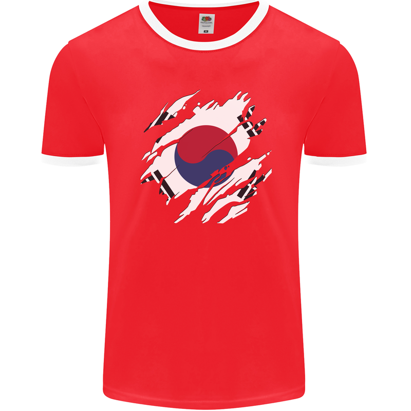 Torn South Korea Flag Korean Day Football Mens Ringer T-Shirt FotL Red/White