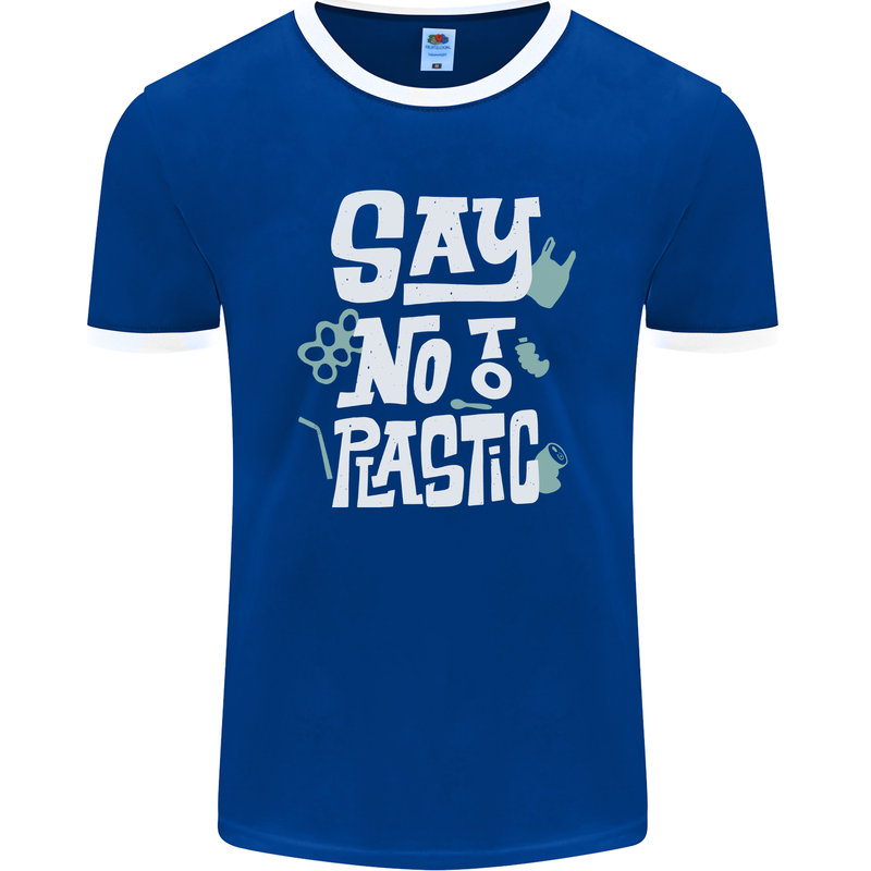 No To Plastic Climate Change Pollution Mens Ringer T-Shirt FotL Royal Blue/White