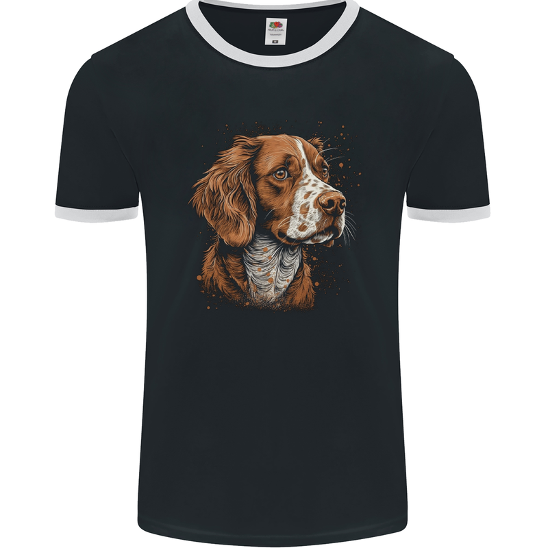 A Brittany Spaniel Dog Mens Ringer T-Shirt FotL Black/White