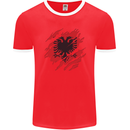 Torn Albania Flag Albanian Day Football Mens Ringer T-Shirt FotL Red/White