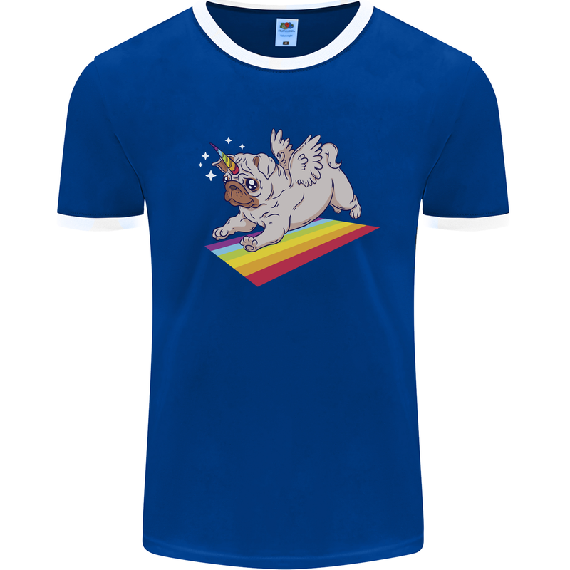 A Unicorn Pug Dog LGBT Mens Ringer T-Shirt Royal Blue/White