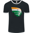 Curled India Flag Indian Day Football Mens Ringer T-Shirt FotL Black/White
