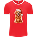 Christmas Golden Retriever Dog Xmas Hat Mens Ringer T-Shirt FotL Red/White