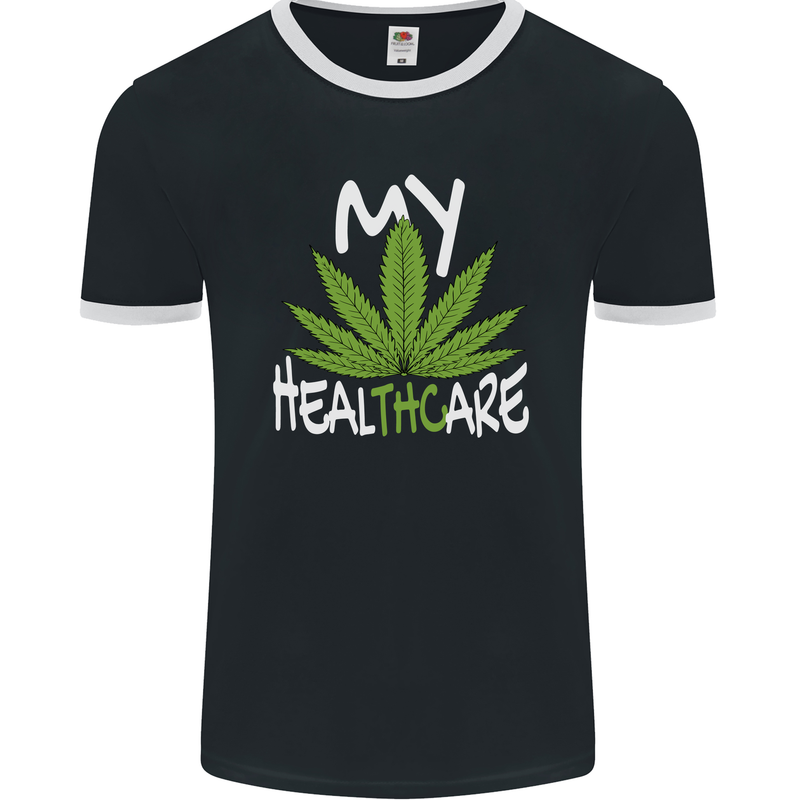 Weed My HealTHCare Cannabis Funny THC Mens Ringer T-Shirt FotL Black/White