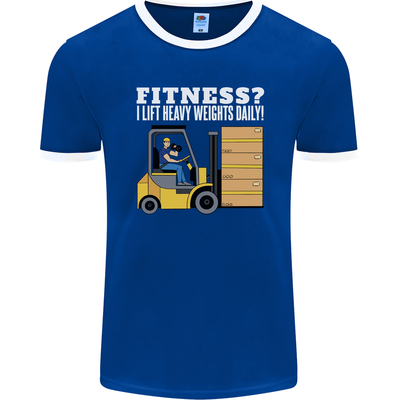 I Lift Heavy Weights All Day Funny Forklift Driver Mens Ringer T-Shirt FotL Royal Blue/White